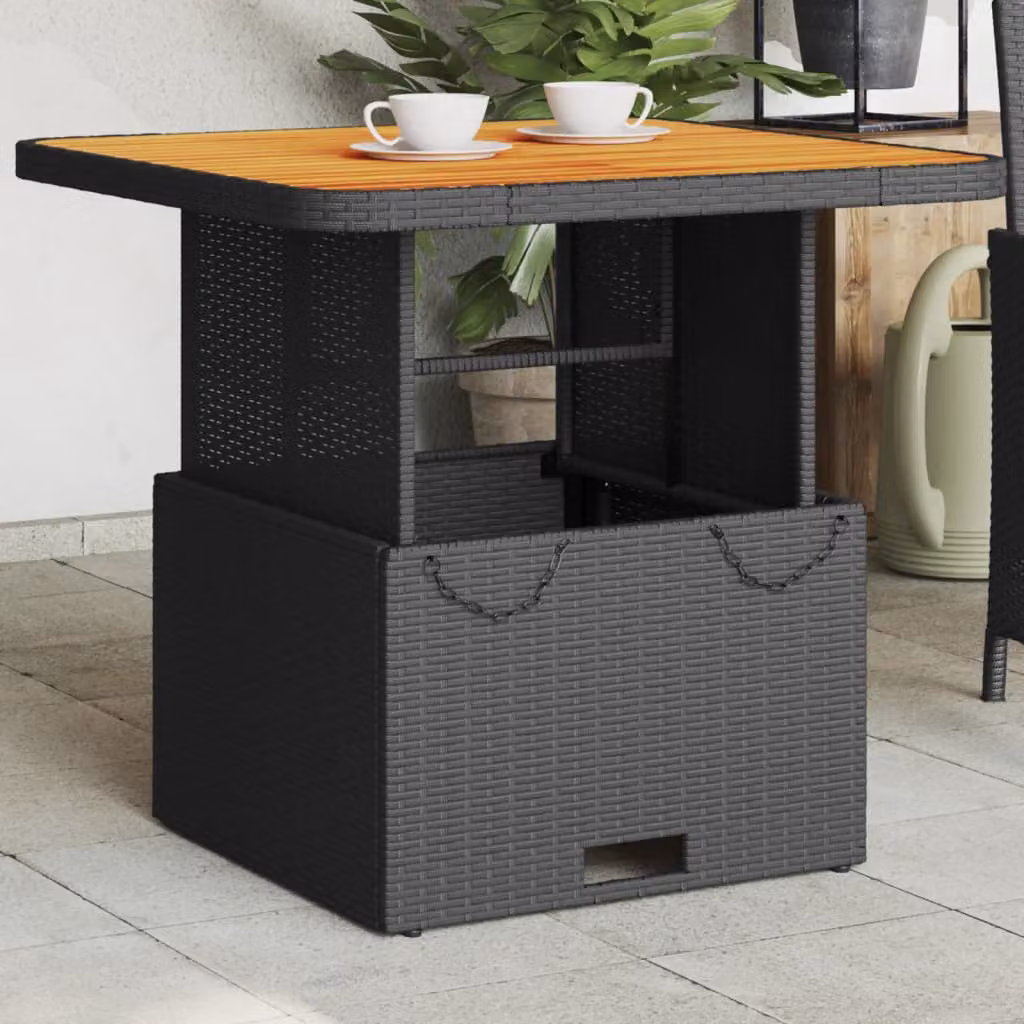 vidaXL Tavolo da Giardino Quadrato in Polyrattan e Legno di Acacia Nero e Marrone L/P/H: 80 x 80 x 71 cm