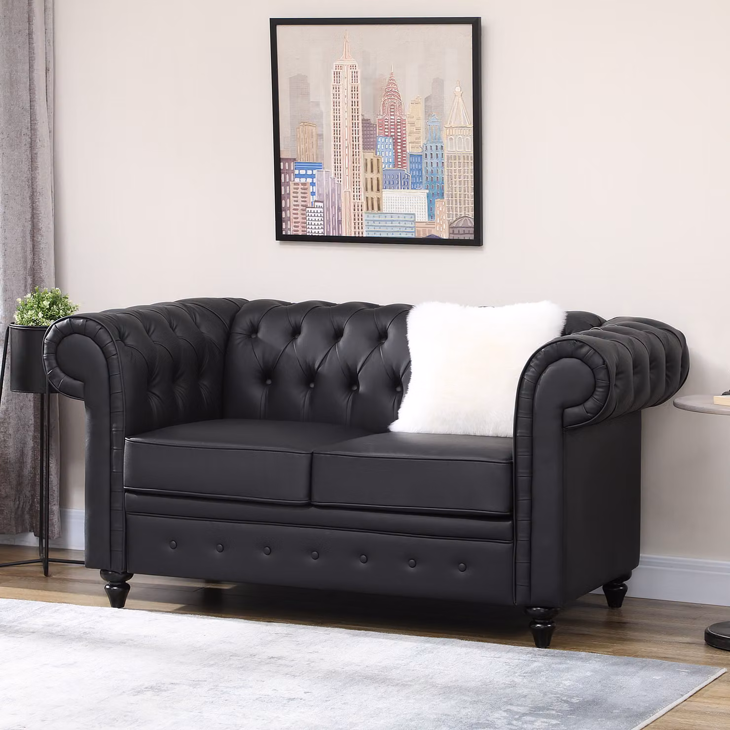 Divano due posti HOMCOM in stile Chesterfield con ecopelle nero e gambe in legno – 2