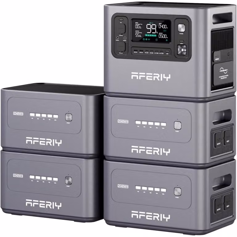 Set stazione di ricarica AFERIY P280 da 10 kWh LiFePO4 – 2800 W, 4 batterie aggiuntive
