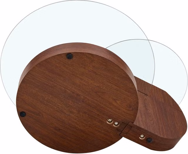 Tavolino da salotto moderno REDOM con piano in vetro trasparente e struttura in MDF color noce, L/P/H: 78,5 x 78,5 x 24,5 cm – 1