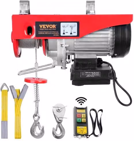 Paranco a Leva Elettrico VEVOR da 600 kg, Motore da 1150 W con Telecomando Senza Fili, Colore Rosso