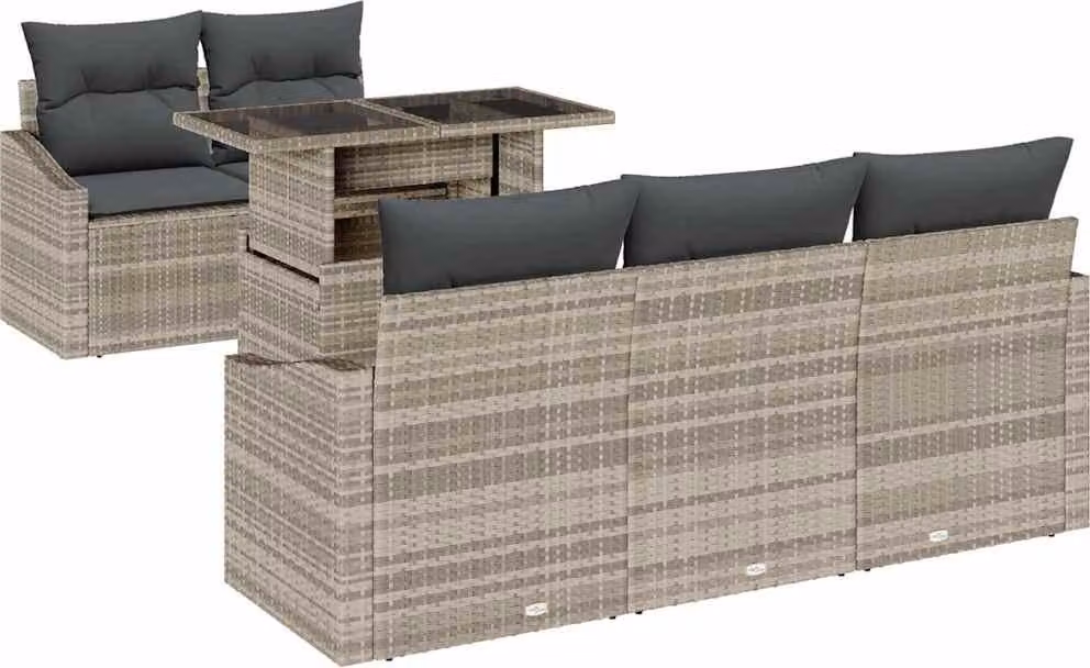 Set Divano da Giardino 6 pcs Grigio chiaro polyrattan