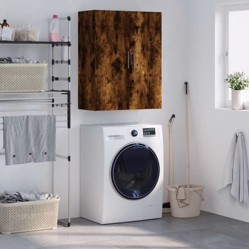 Mobile a parete vidaXL in rovere fumo con ante a battente, L 69,5 cm x P 34 cm x H 90 cm