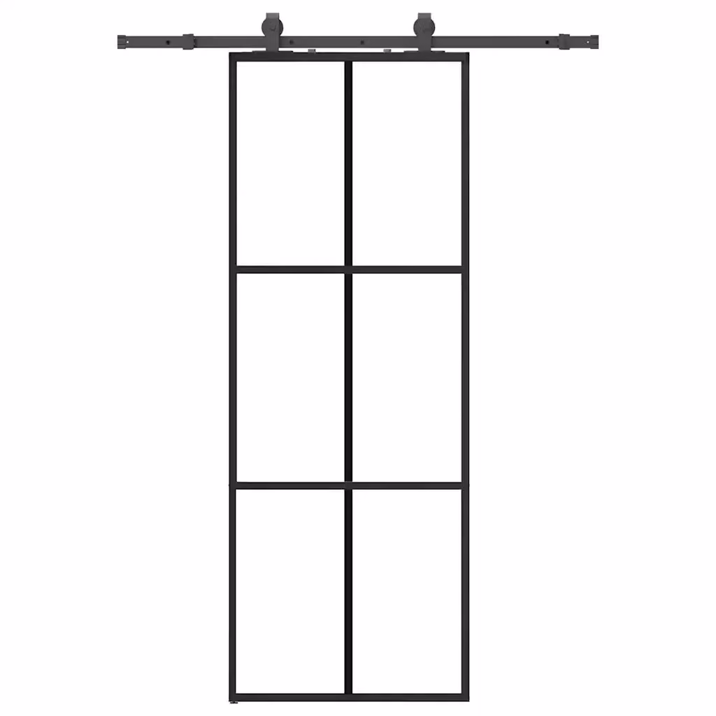 Porta Scorrevole Moderna vidaXL in Vetro Trasparente e Alluminio con Ferramenta Nera L: 76 cm, H: 205 cm – 2