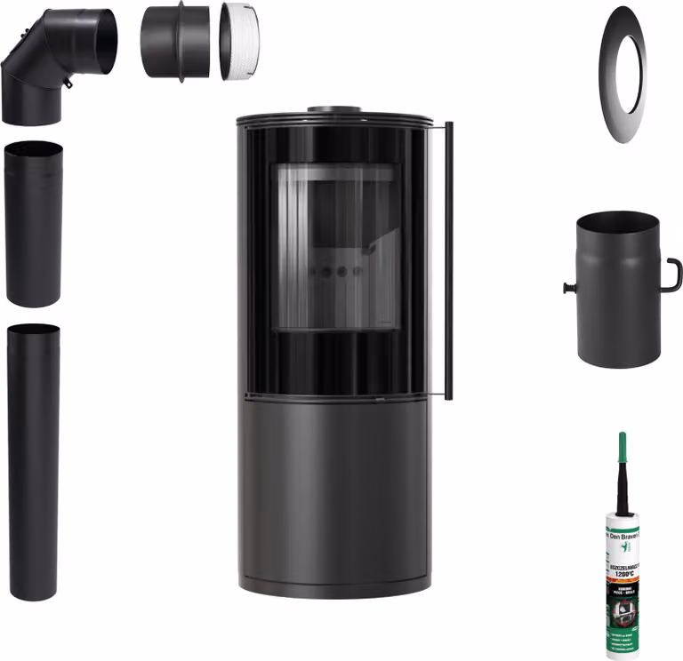 Stufa a libera installazione KRATKI SVEN 7 kW Ø150 Nero Kit di installazione