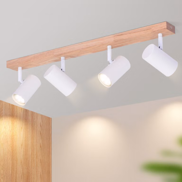 ZMH faretto da soffitto a 4 fiamme faretto da soffitto in legno lampada da soffitto bianca GU10 lampada da corridoio vintage orientabile a 350° luce da soffitto soggiorno per corridoio camera da letto camera dei bambini cucina