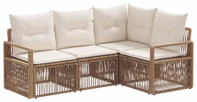 Set di divani da giardino, 4 pezzi, color beige, in rattan sintetico