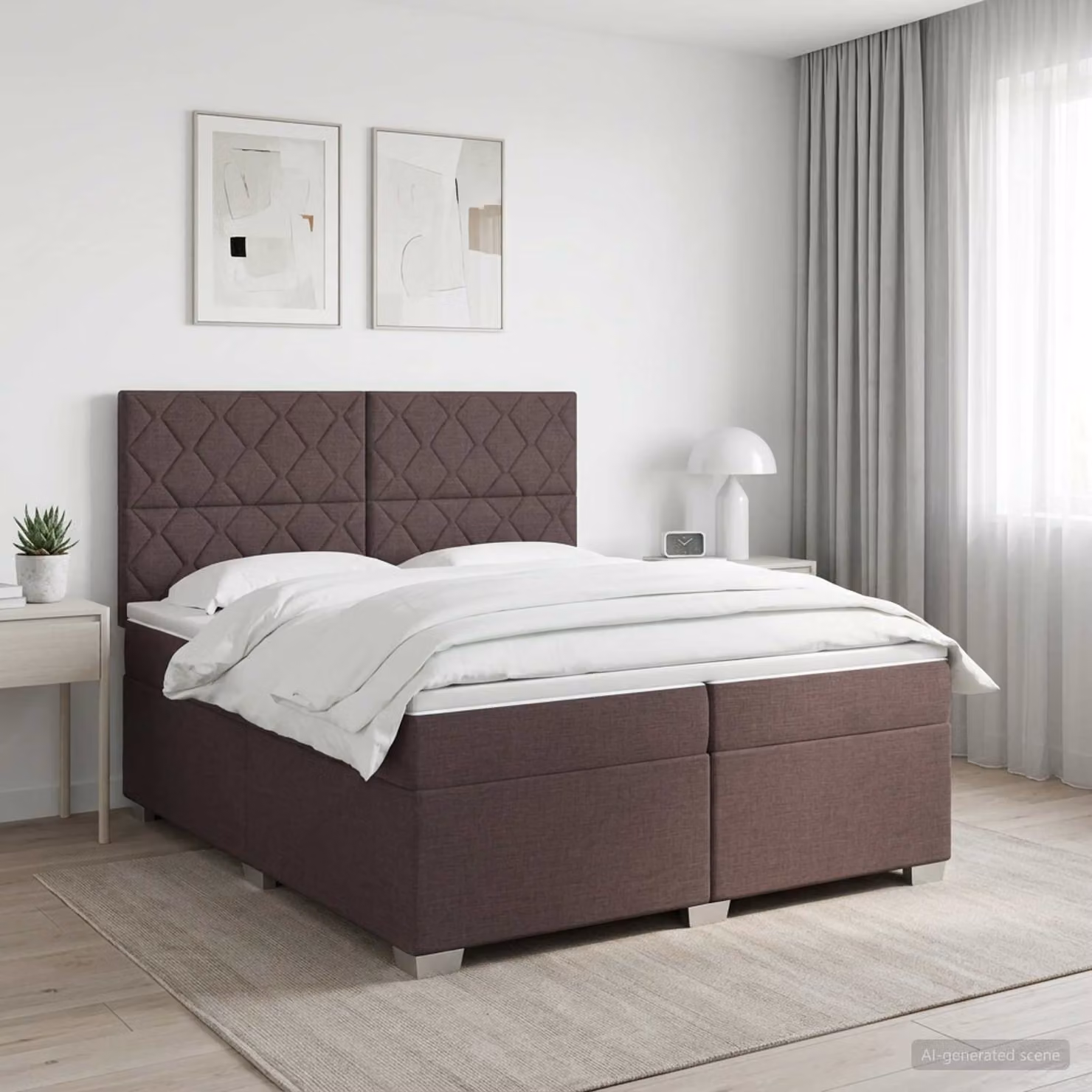 vidaXL Letto box spring con materasso a molle insacchettate Marrone e Bianco L/P: 200 x 200 cm