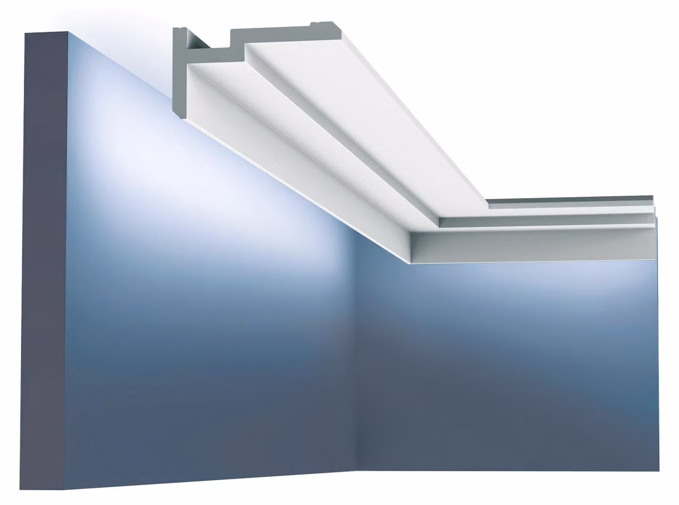 Cornice a soffitto Orac Decor CX197 MODERN U-STEPS Battiscopa decorativo Modanatura decorativa per pareti Illuminazione indiretta stile moderno colore bianco 2 m