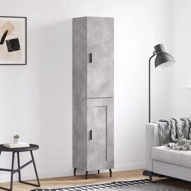 Credenza-Buffet-Armadio da cucina Grigio Cemento 34,5x34x180 cm in Legno Multistrato 461034