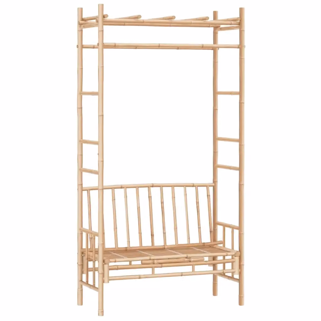 Panca da giardino con pergola vidaXL in bambù con cuscini beige – 2