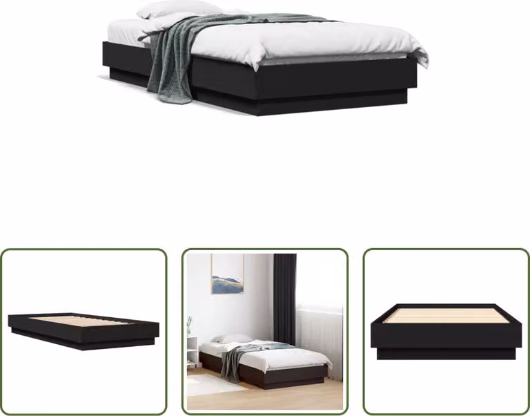 The Living Store Struttura letto nera 75x190 cm in materiale ligneo