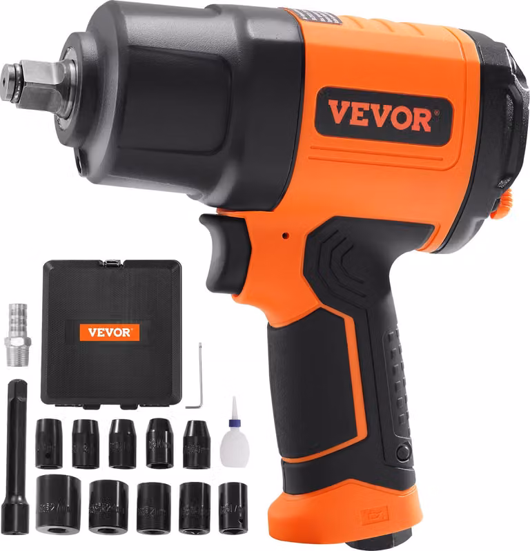 avvitatore a impulsi pneumatico da 1/2 pollice, coppia elevata fino a 2.000 Nm, pistola a impulsi pneumatica leggera, con set di chiavi a impulsi in acciaio CR-V da 1/2 pollice con 11 pezzi e valigetta di trasporto