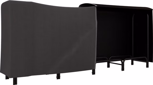 Portalegna Outsunny in metallo con telo porta legna e copertura, Nero, L: 240 cm, P: 36 cm, H: 99 cm