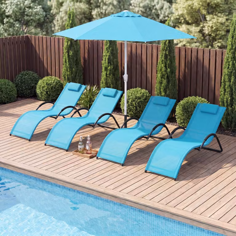 Set di 2 sedie a sdraio da esterno Costway blu con poggiatesta regolabile e struttura ergonomica in acciaio