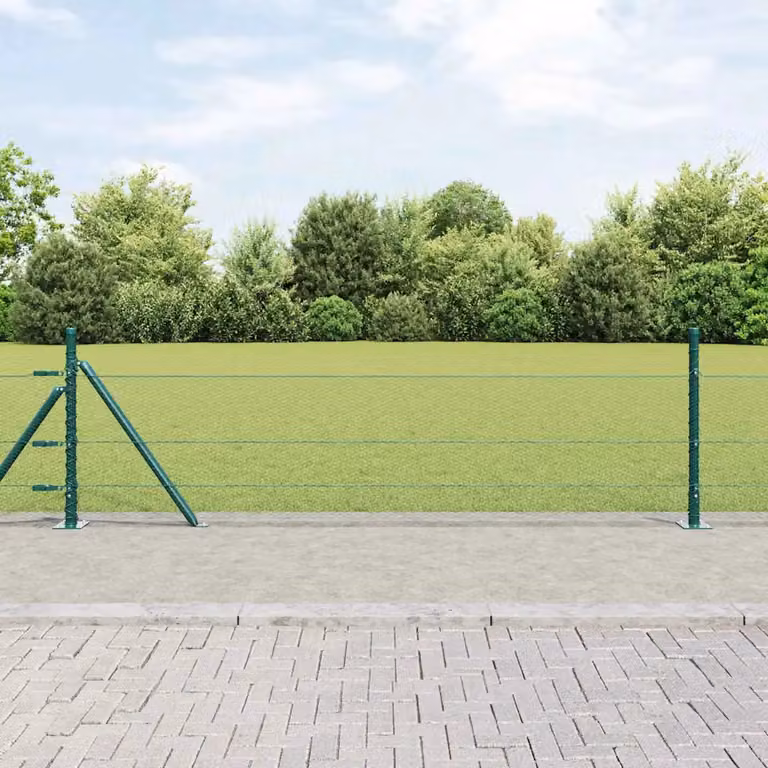 Recinzione esagonale vidaXL in acciaio rivestito in PVC verde con base in cemento 25 x 0,5 m