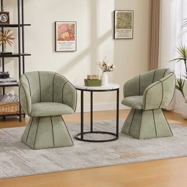 Poltrona girevole ergonomica OKWISH in ciniglia verde con schienale alto e braccioli, L: 56 cm, P: 54 cm, H: 74,5 cm