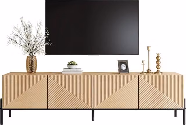 Mobile TV moderno con 4 ante, design geometrico e texture 3D, mobile per soggiorno