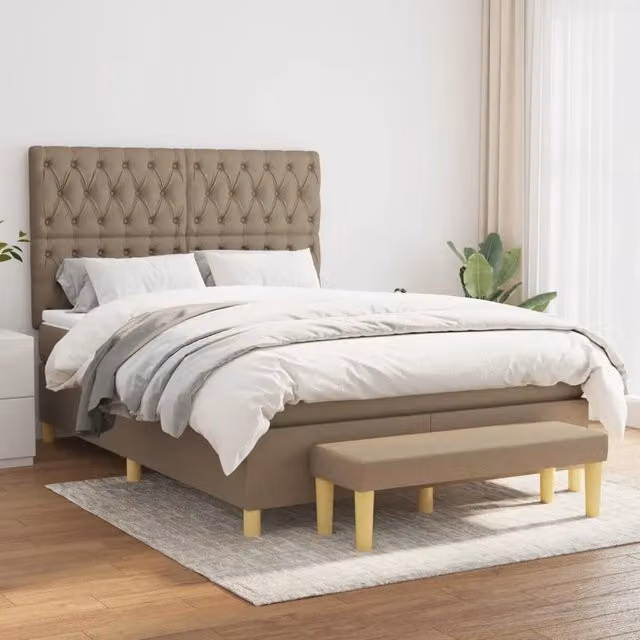 Letto Ibrido vidaXL con Giroletto a Molle e Materasso in Tessuto Beige e Bianco L/P/H: 140 x 200 x 203 cm – 1