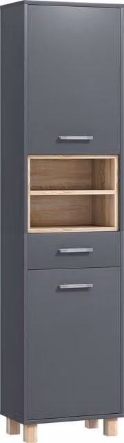 Colonna da bagno moderna HOMCOM in legno e metallo con cassetti e armadietti, Grigio, L: 40 cm, P: 24 cm, H: 160 cm