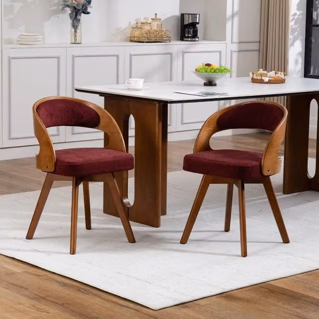 Sedia da pranzo girevole a 360 gradi Mivray in lino rosso vino con gambe in legno di faggio, H 75 x L 44 x P 41 cm