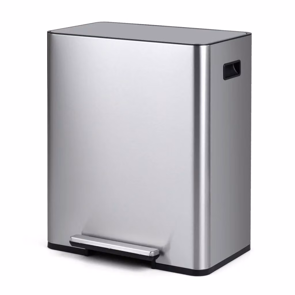 Pattumiera differenziata da 60L in acciaio inossidabile color argento con 2 secchi interni rimovibili, pedale e sistema soft close per la raccolta differenziata in cucina e soggiorno – 2