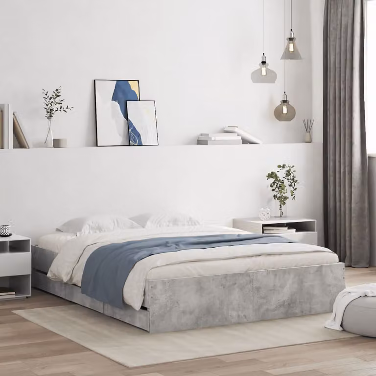 vidaXL Giroletto con Cassetti in Legno Multistrato Grigio Cemento 150x200 cm