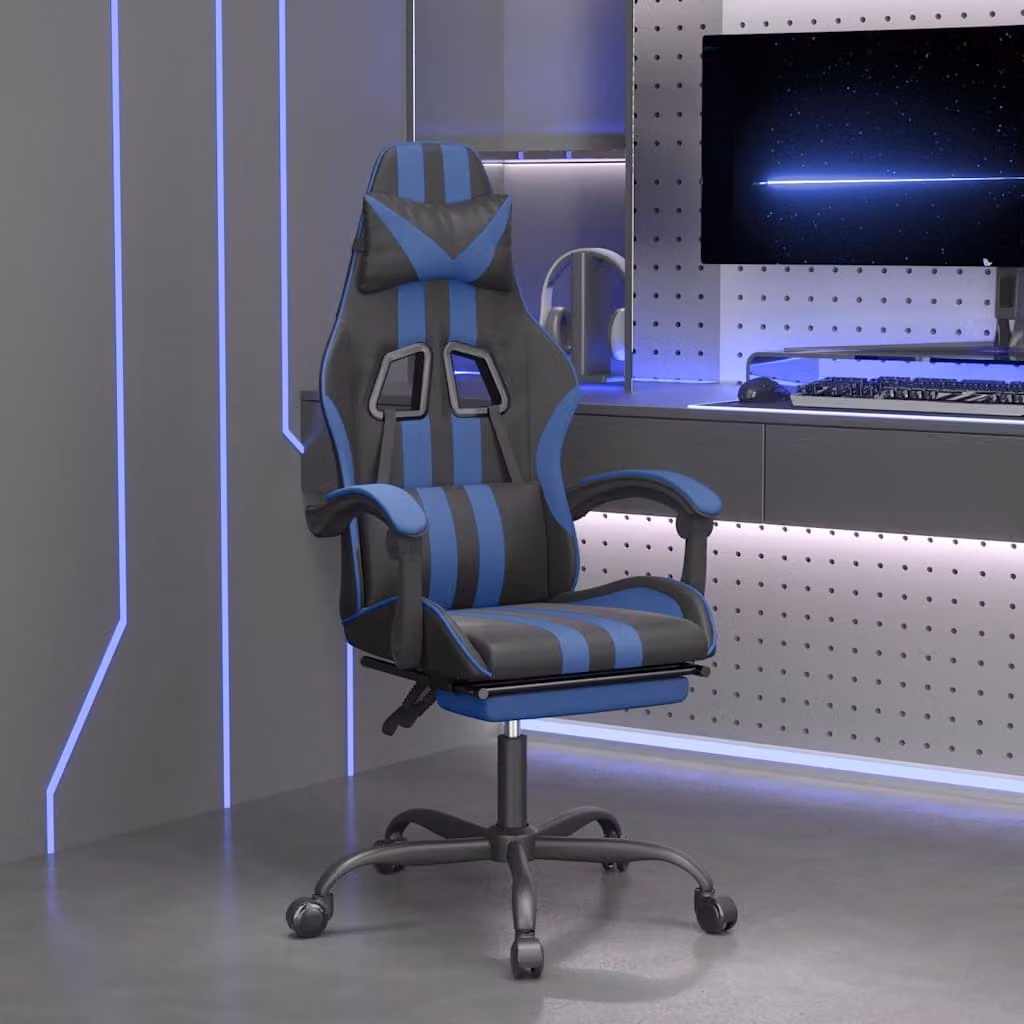 Sedia da Gaming vidaXL in Similpelle Multicolore Nero e Blu con Poggiapiedi e Braccioli
