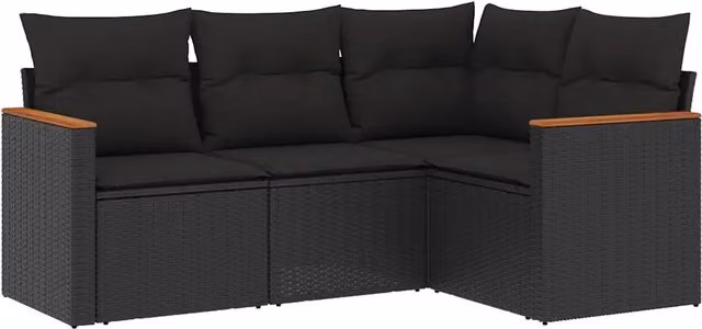 Set Salotto da Giardino a L composto da 4 pezzi in Polyrattan Nero con Cuscini Imbottiti e Struttura in Metallo