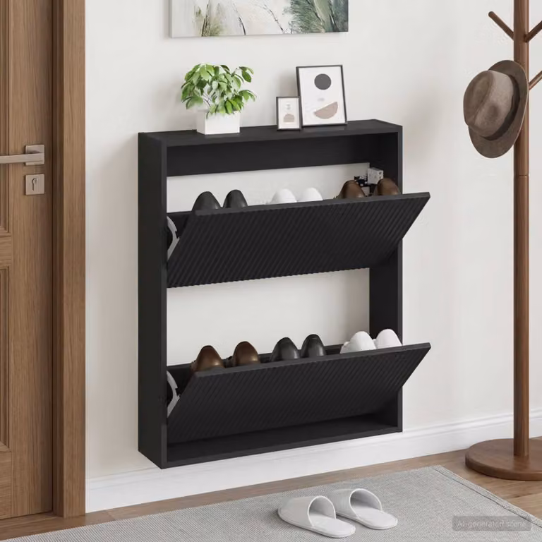 vidaXL Mobiletto per Scarpe da Muro ARNHEM Nero L: 71 cm, P: 17 cm, H: 86 cm