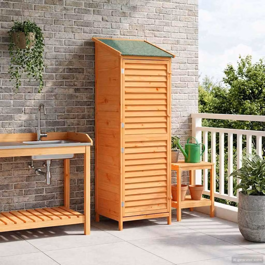 vidaXL Armadio da Giardino in Legno Marrone con Tetto L: 59 cm, P: 56 cm, H: 176 cm