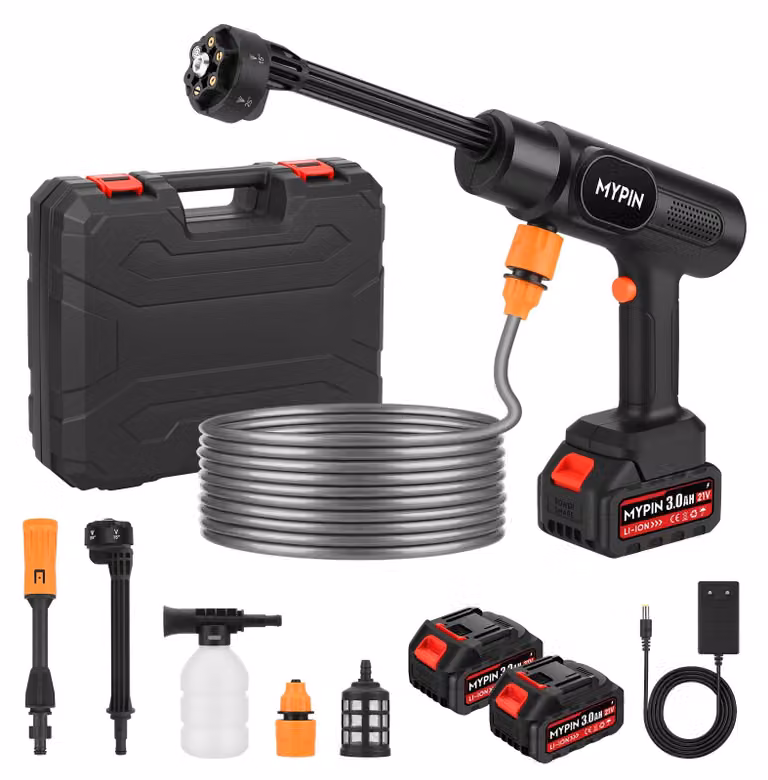 Idropulitrice a batteria - Pressione: 600 PSI - Batteria agli ioni di litio da 21V - Portatile - Ideale per auto e casa