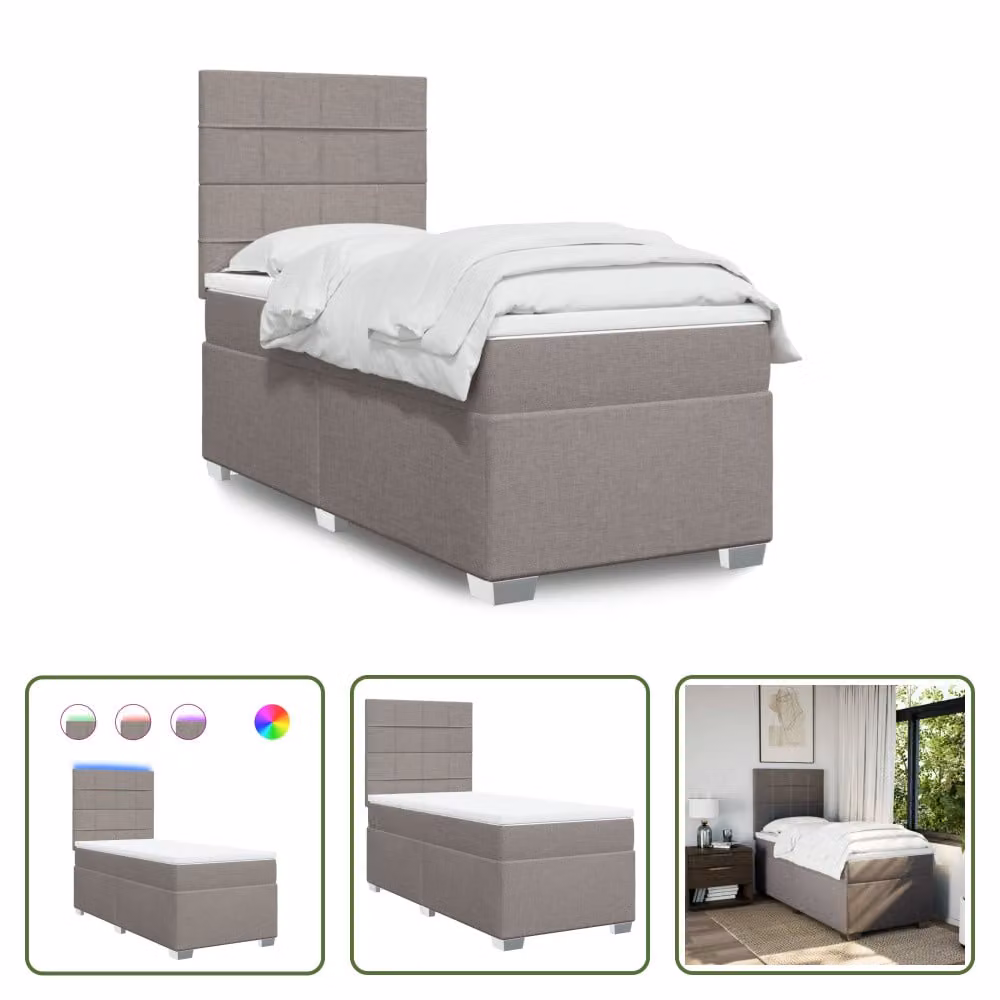 The Living Store Letto a molle con materasso Taupe 80x200 cm in tessuto