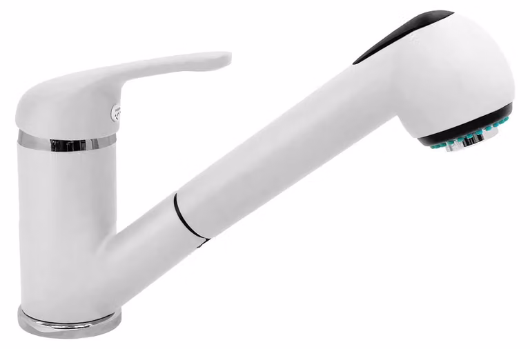 Miscelatore monocomando con doccetta estraibile, color bianco latte