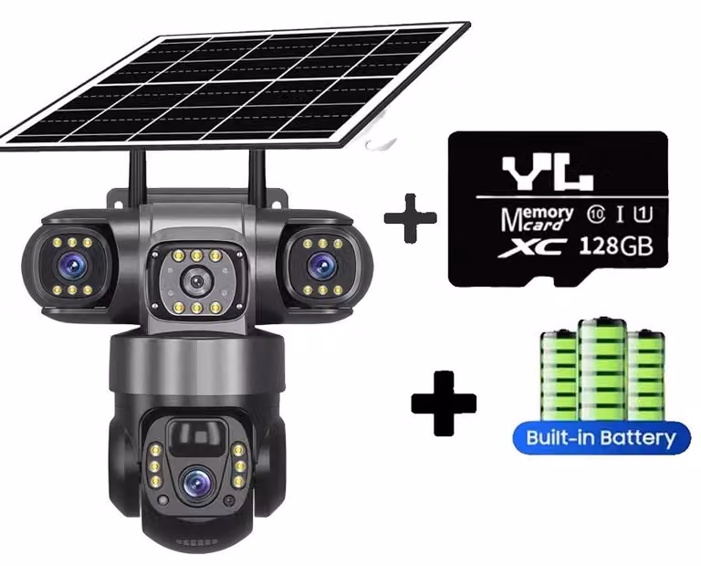 Telecamera da esterno, alimentata a energia solare, visione notturna, telecamera WiFi con scheda da 128 GB