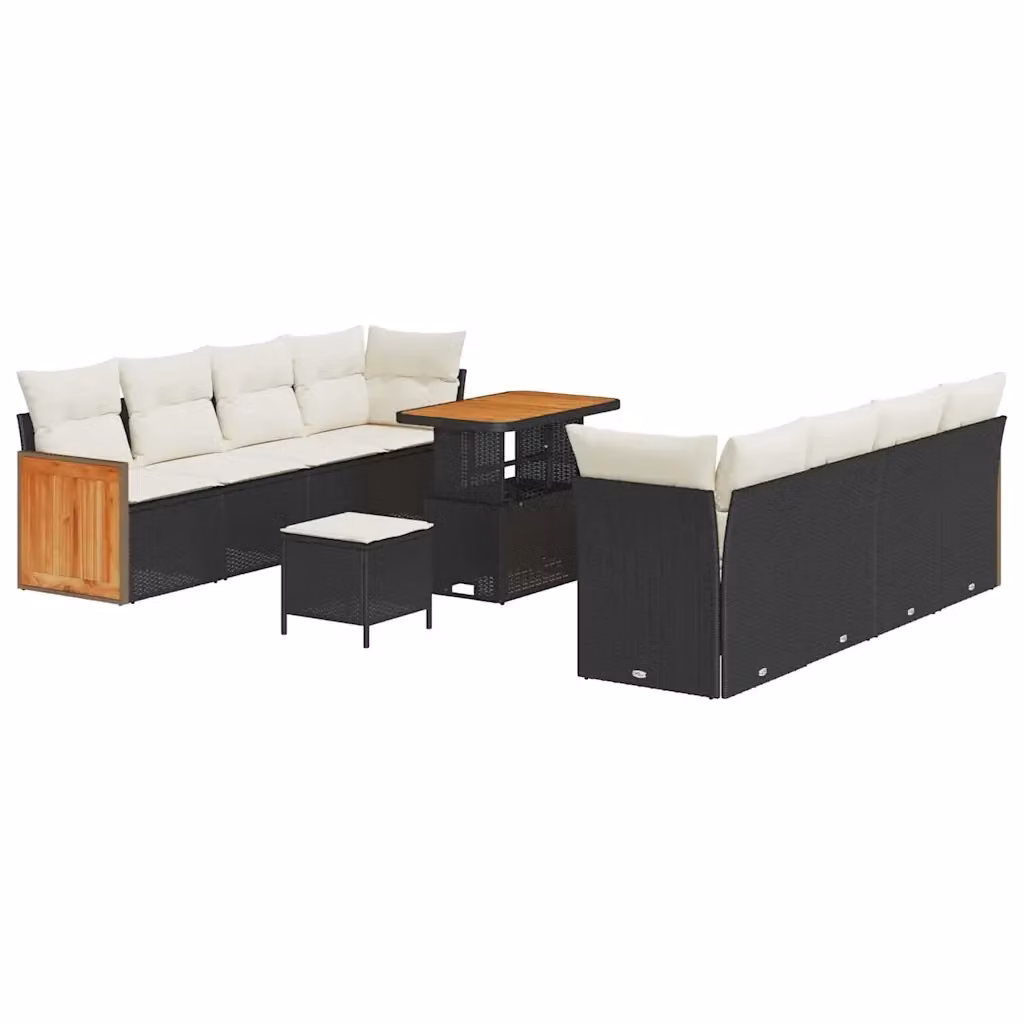 Set Divano da Giardino vidaXL 11 Pezzi con Cuscini Nero e Beige – 2