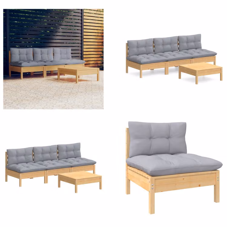 vidaXL Set da salotto da giardino 4 pezzi con cuscini grigi in legno di pino - set da salotto da giardino - set da salotto da giardino - set da salotto