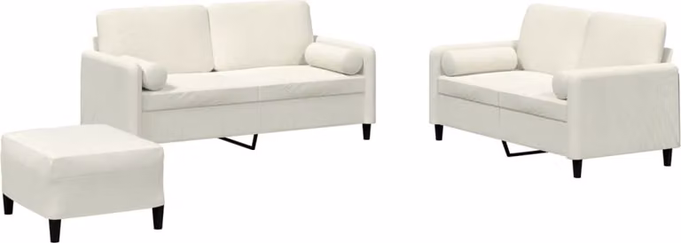 Set di Divani 3 pz con Cuscini Crema in Velluto