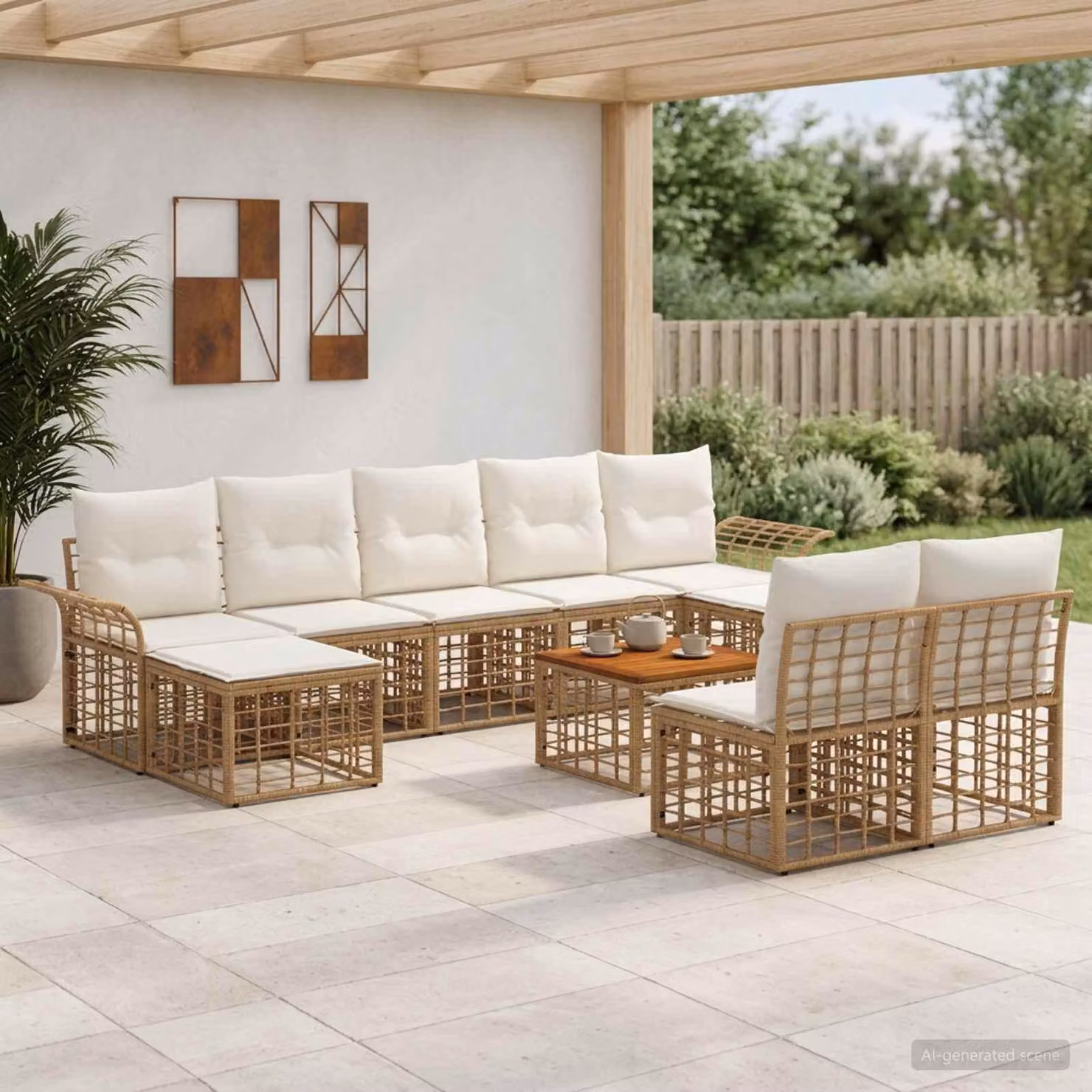 Maison Exclusive - Set da esterno per divano, 10 pezzi, 9 posti, color naturale e crema
