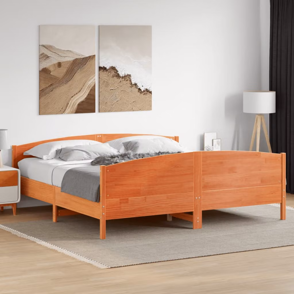 vidaXL Giroletto in legno di pino con doghe piatte e finitura marrone cera 200x200 cm