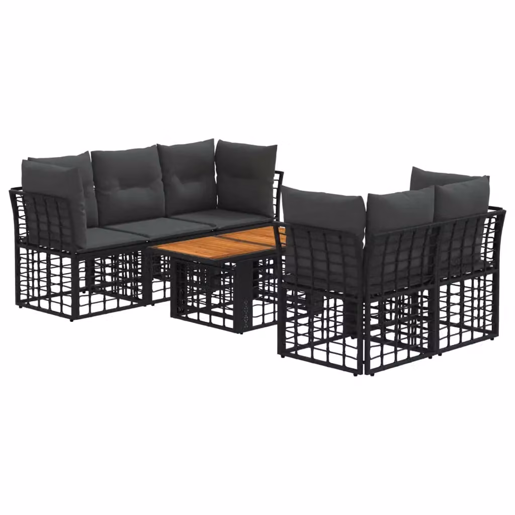 Set Divano da Giardino a L con Tavolino vidaXL, 6 Pezzi, Nero e Grigio, in Polyrattan con Cuscini Inclusi e Rivestimenti Rimovibili – 2