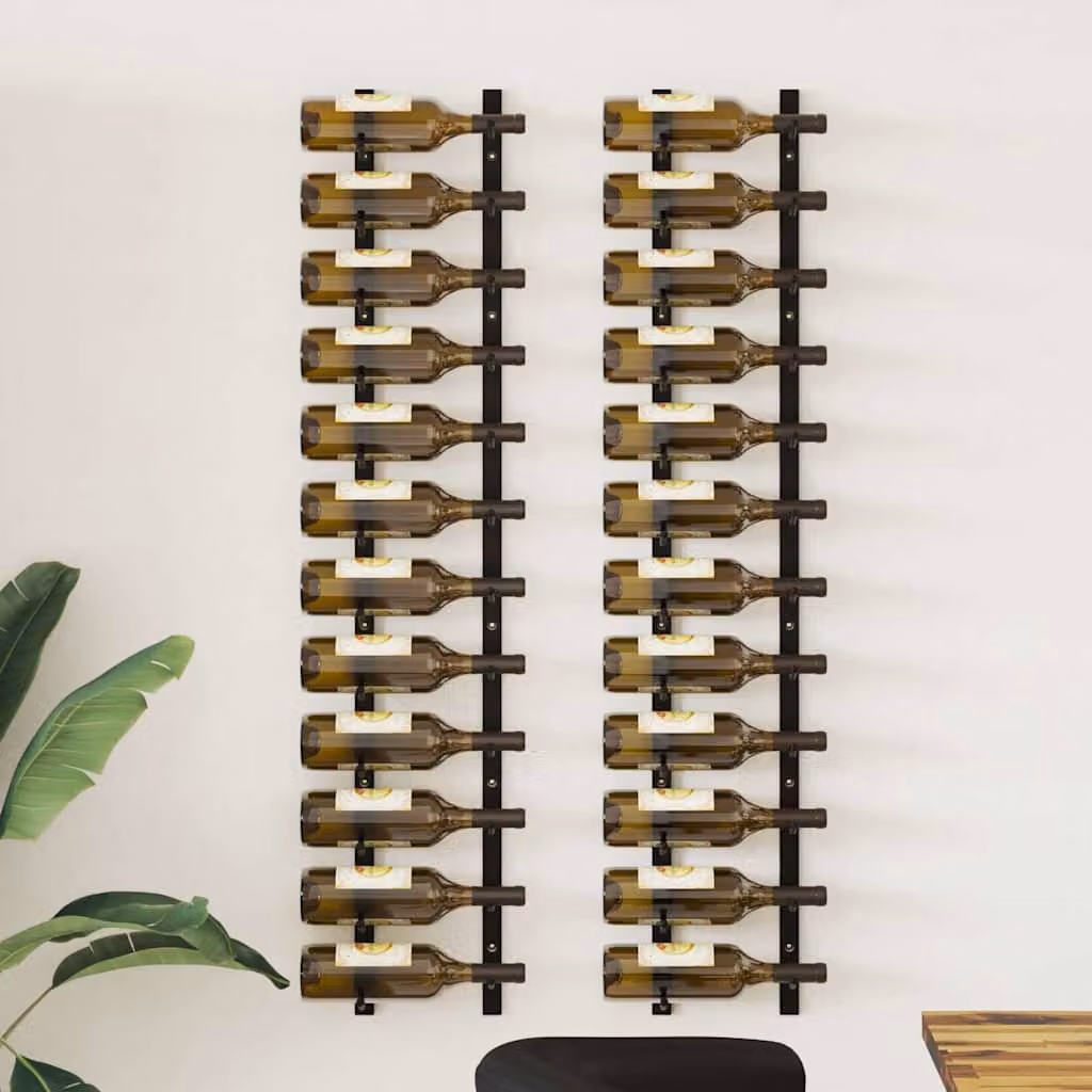 Set di 2 Portavini da Parete vidaXL in Ferro Nero per 12 Bottiglie L: 116 cm, P: 19 cm, H: 11 cm – 1
