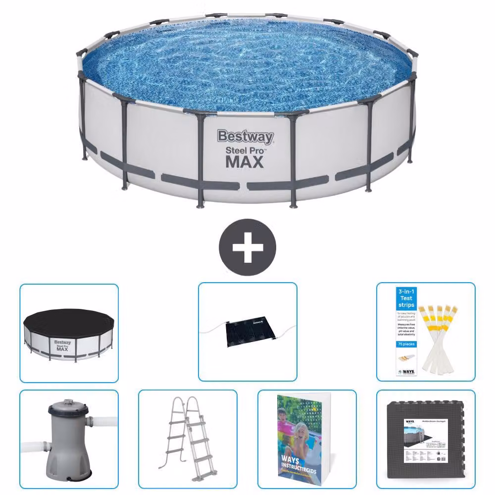 Bestway Steel Pro MAX, piscina in acciaio, forma rotonda, dimensioni 427x122 cm, composta da 6 parti, modello S543