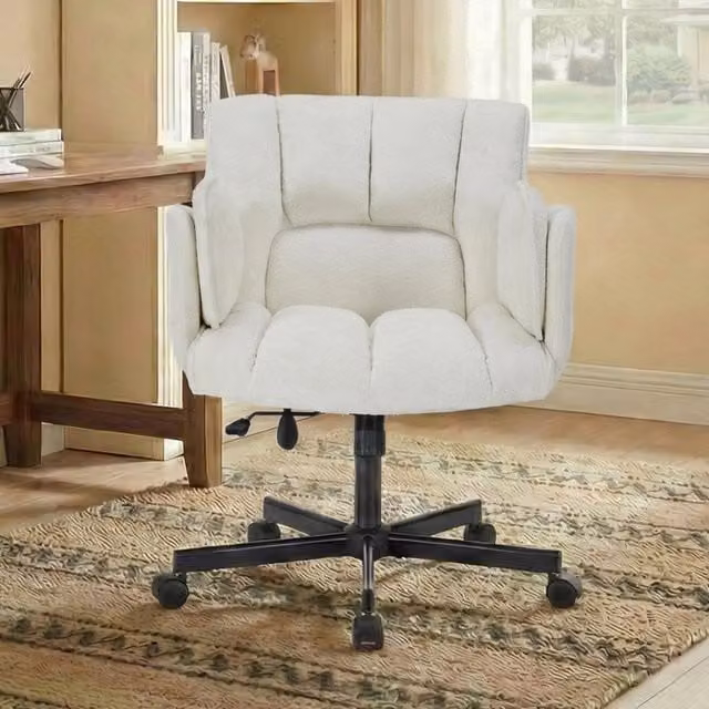 Sedia da ufficio beige regolabile in altezza con ruote e braccioli ribaltabili in tessuto, portata 150 kg