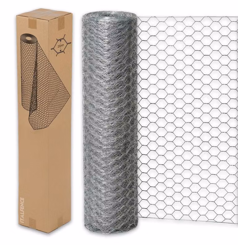 Rete metallica zincata, a maglie esagonali, triplice torsione, lunghezza 25 metri, altezza 100 cm