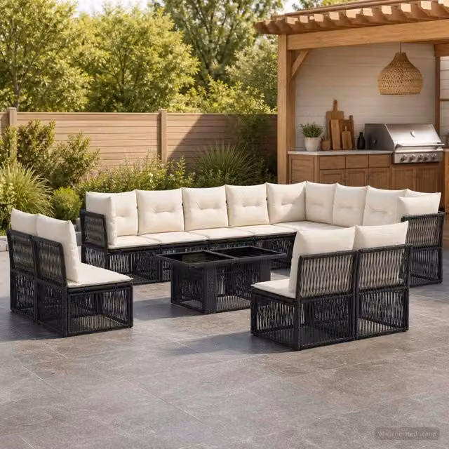 Set Divano da Giardino 13 pz Nero polyrattan 3436558