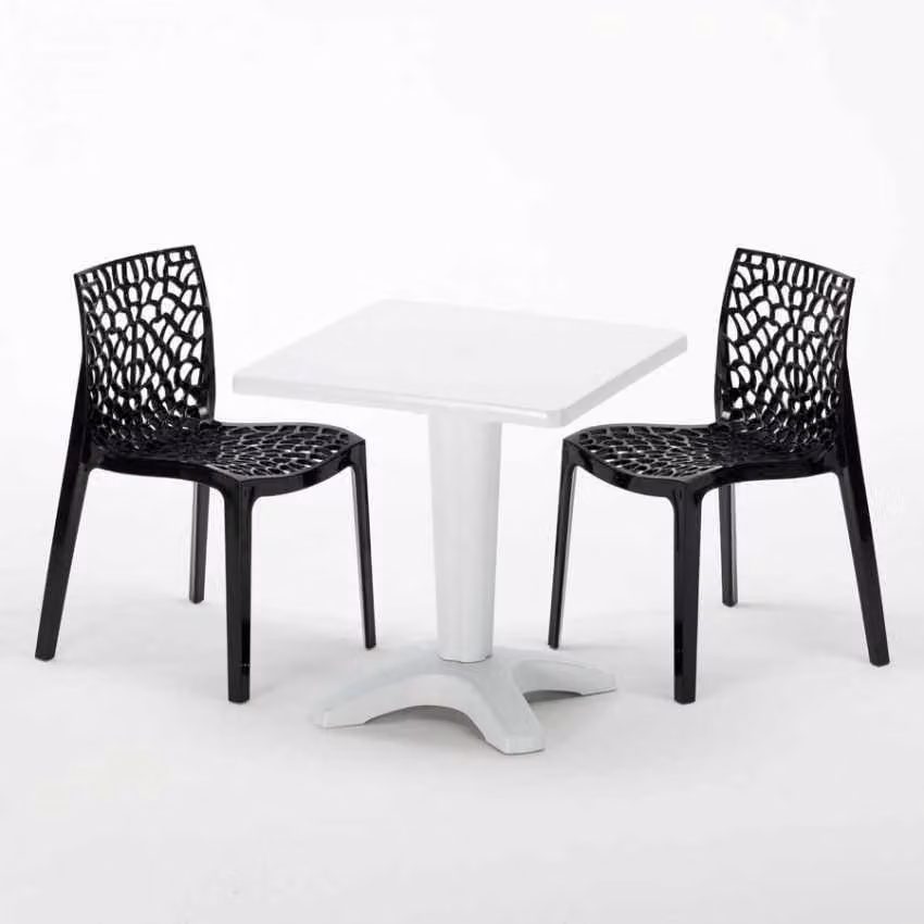 Tavolo quadrato bianco e 2 sedie in polipropilene colorato per interni Grand Soleil Gruvyer Patio - Nero