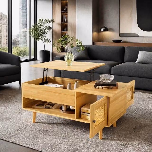 Tavolino da caffè 103x50x46 cm legno e nero, piano sollevabile, contenitore