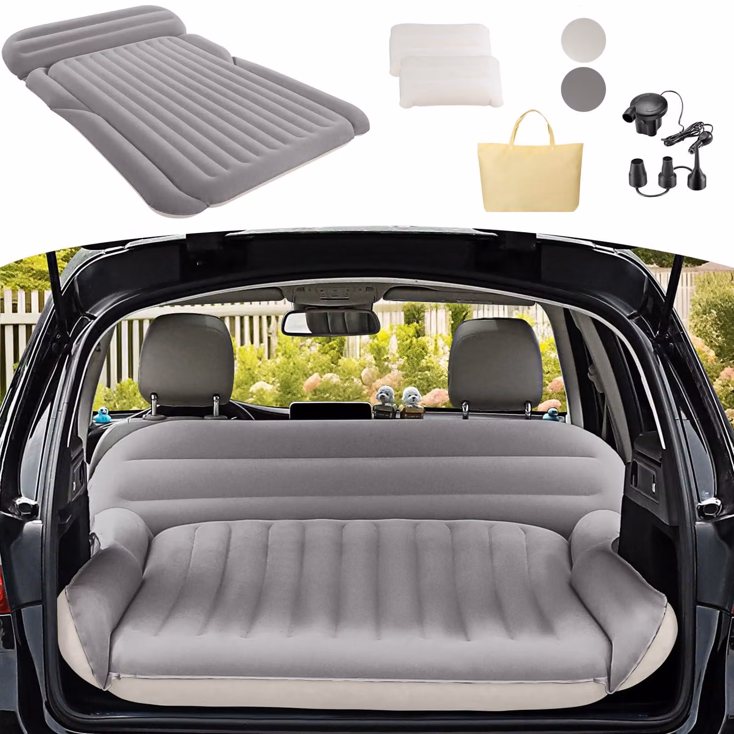 Materasso gonfiabile matrimoniale - Portatile - 192x125x12 cm - PVC - Bianco sporco, grigio chiaro