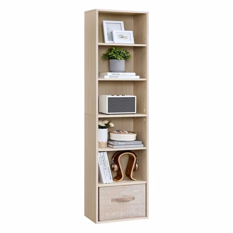 Libreria Scaffale da Terra per Soggiorno Ufficio Camera da letto, Beige Naturale / 40 x 24 x 178,5 cm